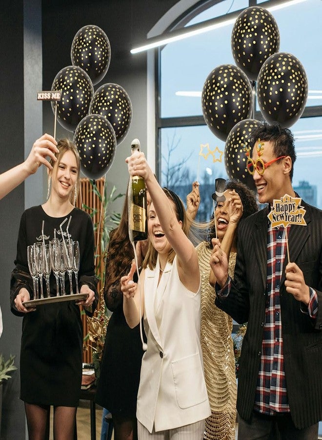 AnnoDeel 50pcs Polka Dot Black Latex Balloons, 12inch Gold Polka Dot Black Balloons for Graduation Birthday Shower Wedding Engagement Theme Party Decorations - Image 3